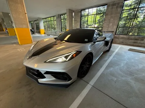 Corvette C8 Stingray front angle with black hood stripe