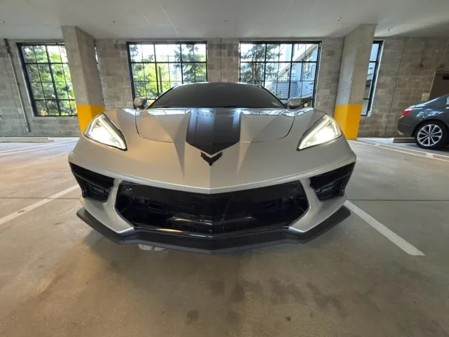 Corvette C8 Stingray head-on front fascia with headlights on