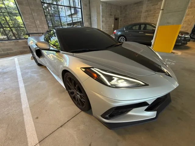 Corvette C8 Stingray front three-quarter view in silver